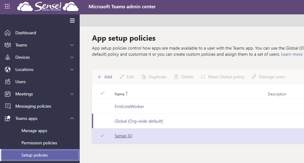 App setup policies