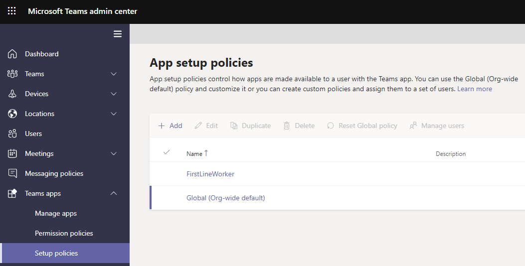 Microsoft Teams admin center - App setup policies